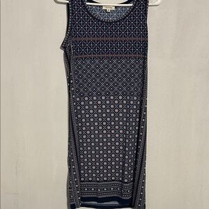 Max Studio Navy Patterned Midi Dress with Pink Accents